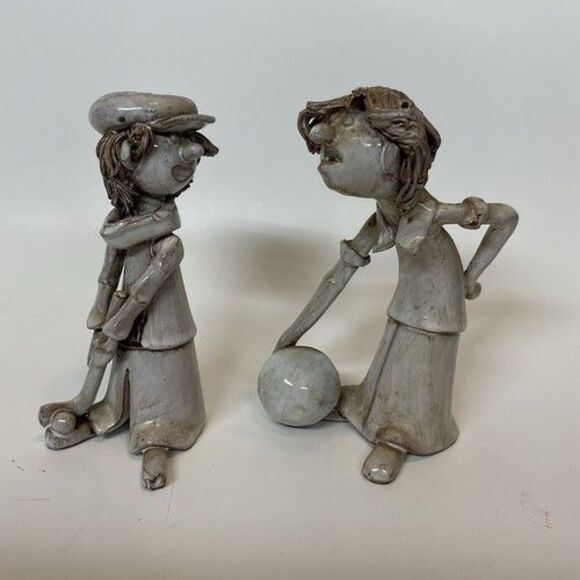 VTG Dino Bencini Lot Of 2 Pottery Sculpture Figurine Bowler Spaghetti Hair 4.5" - Picture 11 of 14